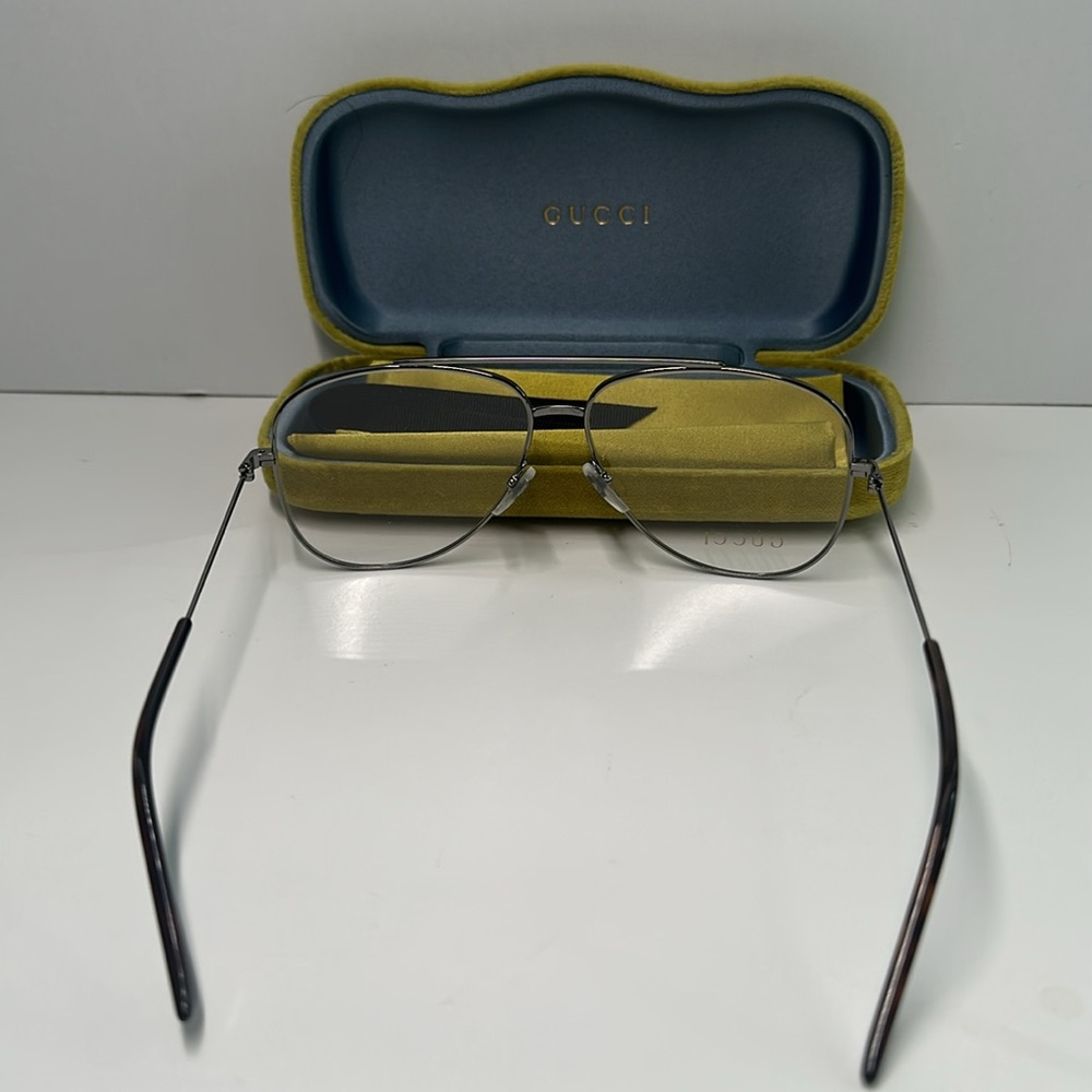 Gucci Silver Aviator Glasses NEW GG0442O Aviator Eyeglasses – Ruthenium / Silver - Picture 8 of 12